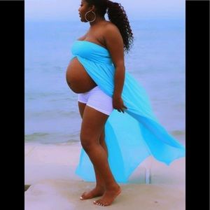 Sheer Open Dress. Maternity Friendly. Blue